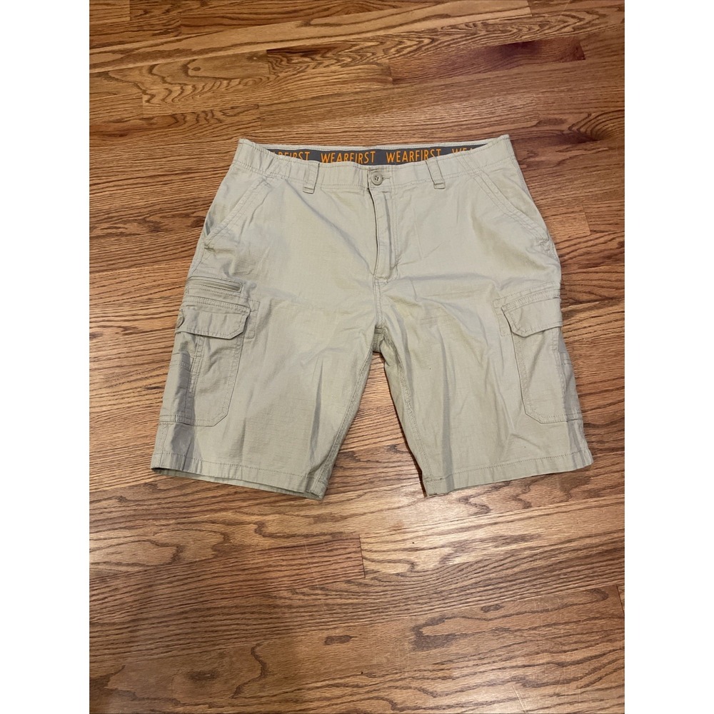 Wearfirst Men's Ripstop Cargo Shorts Tan Size 38 10" Inseam Stretchy Waist
